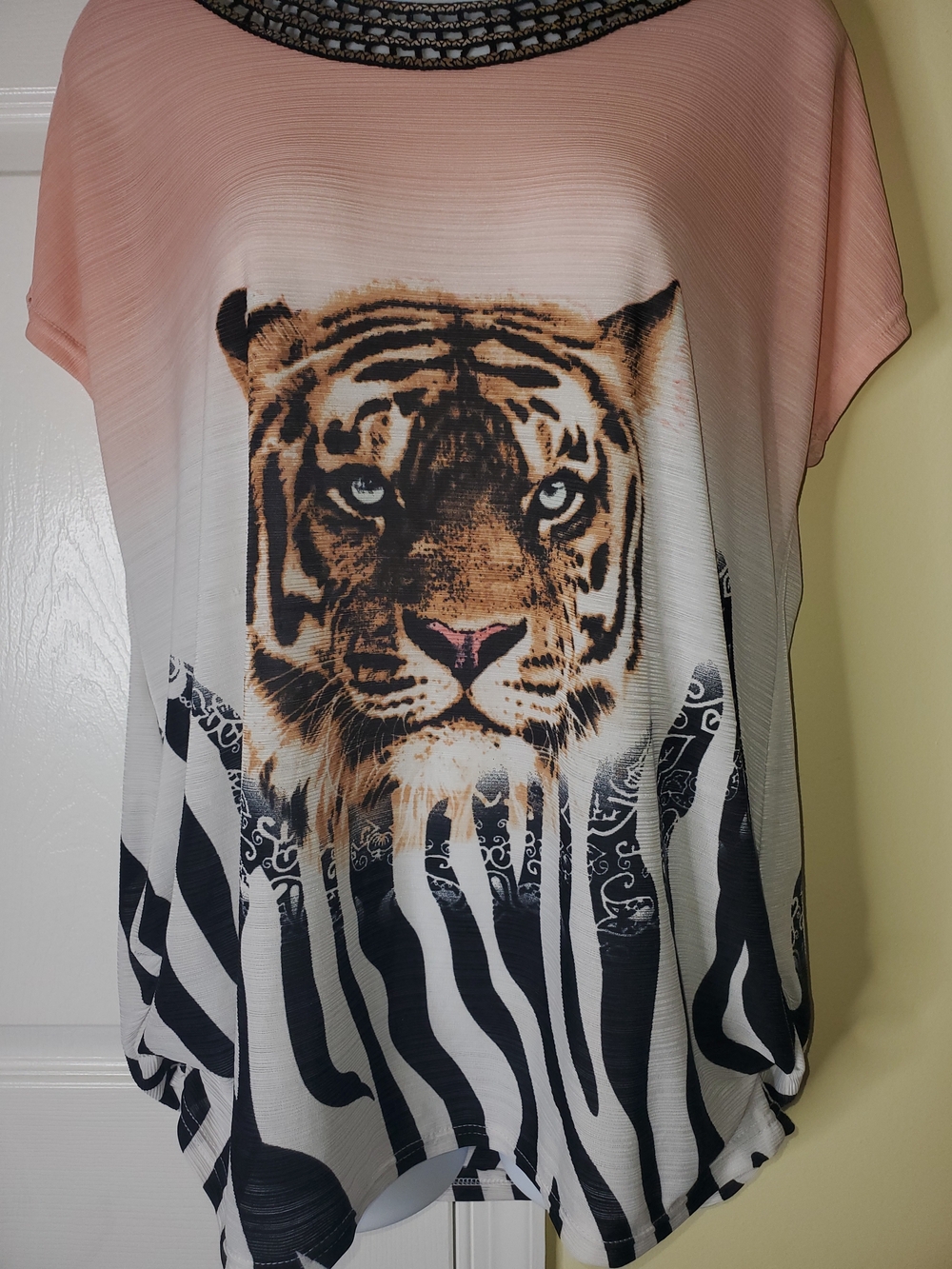 🐯🩷 Paris Pink Tiger & Zebra Print Sequin Neck Top | M